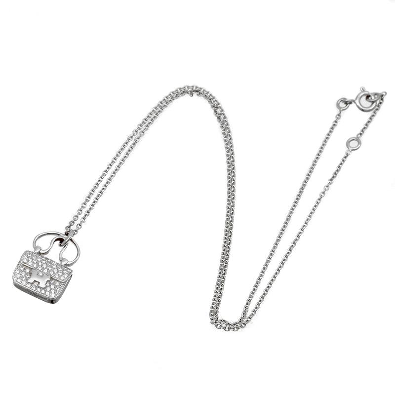 Herthtmes Constance Charm Diamond Pendant 18k White Gold Necklace