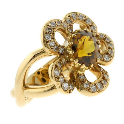 Herthtmes Diamond Citrine Flower Gold Ring