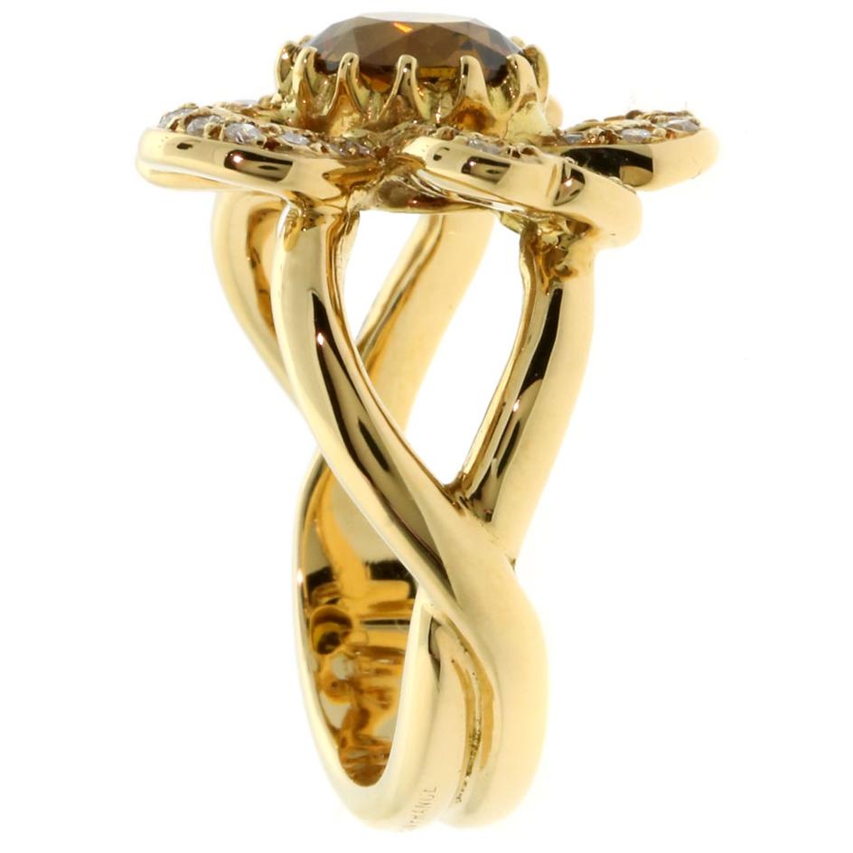 Herthtmes Diamond Citrine Flower Gold Ring