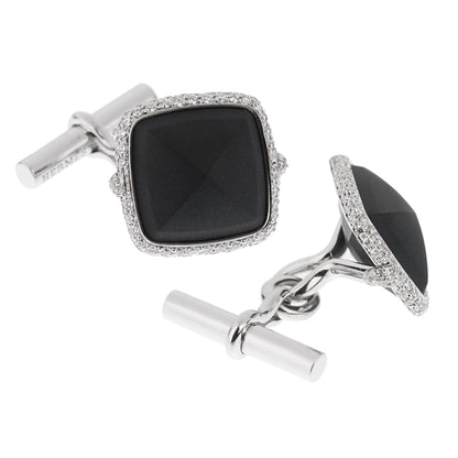 Herthtmes Diamond Onyx 18k White Gold Cufflinks