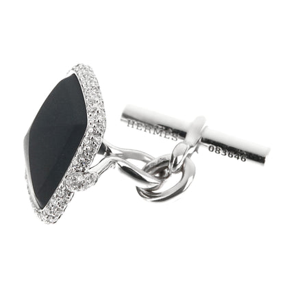 Herthtmes Diamond Onyx 18k White Gold Cufflinks