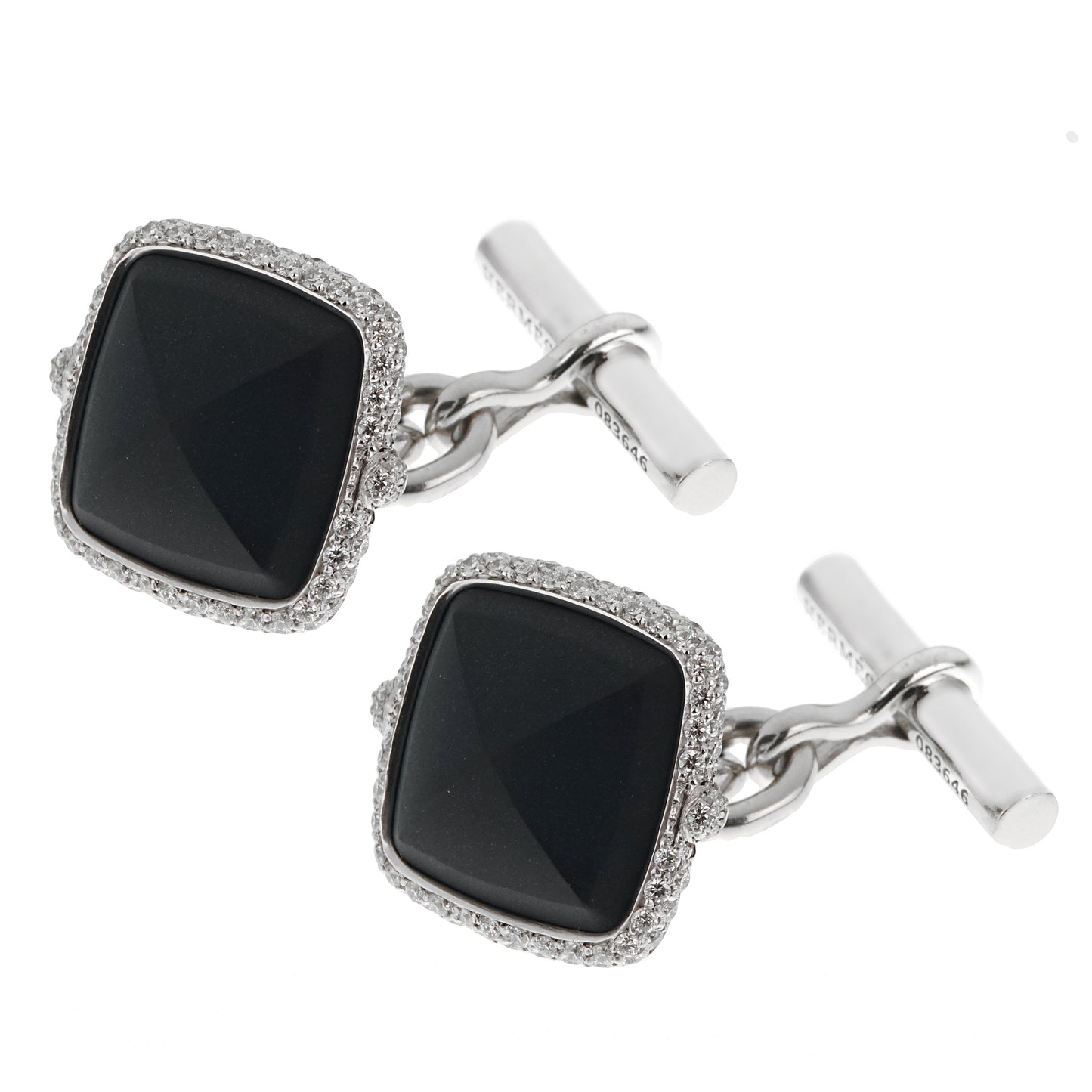 Herthtmes Diamond Onyx 18k White Gold Cufflinks
