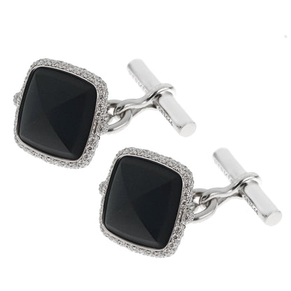 Herthtmes Diamond Onyx 18k White Gold Cufflinks
