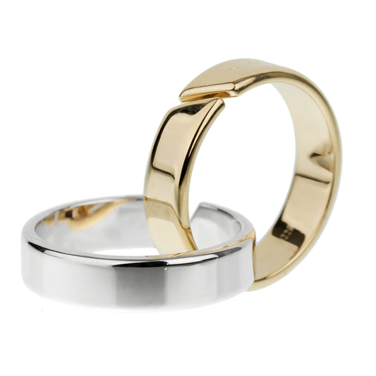 Herthtmes Double Band 18k White Yellow Cocktail Ring Set Sz 6