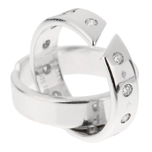 Herthtmes Double Diamond Band 18k White Gold Cocktail Band Ring