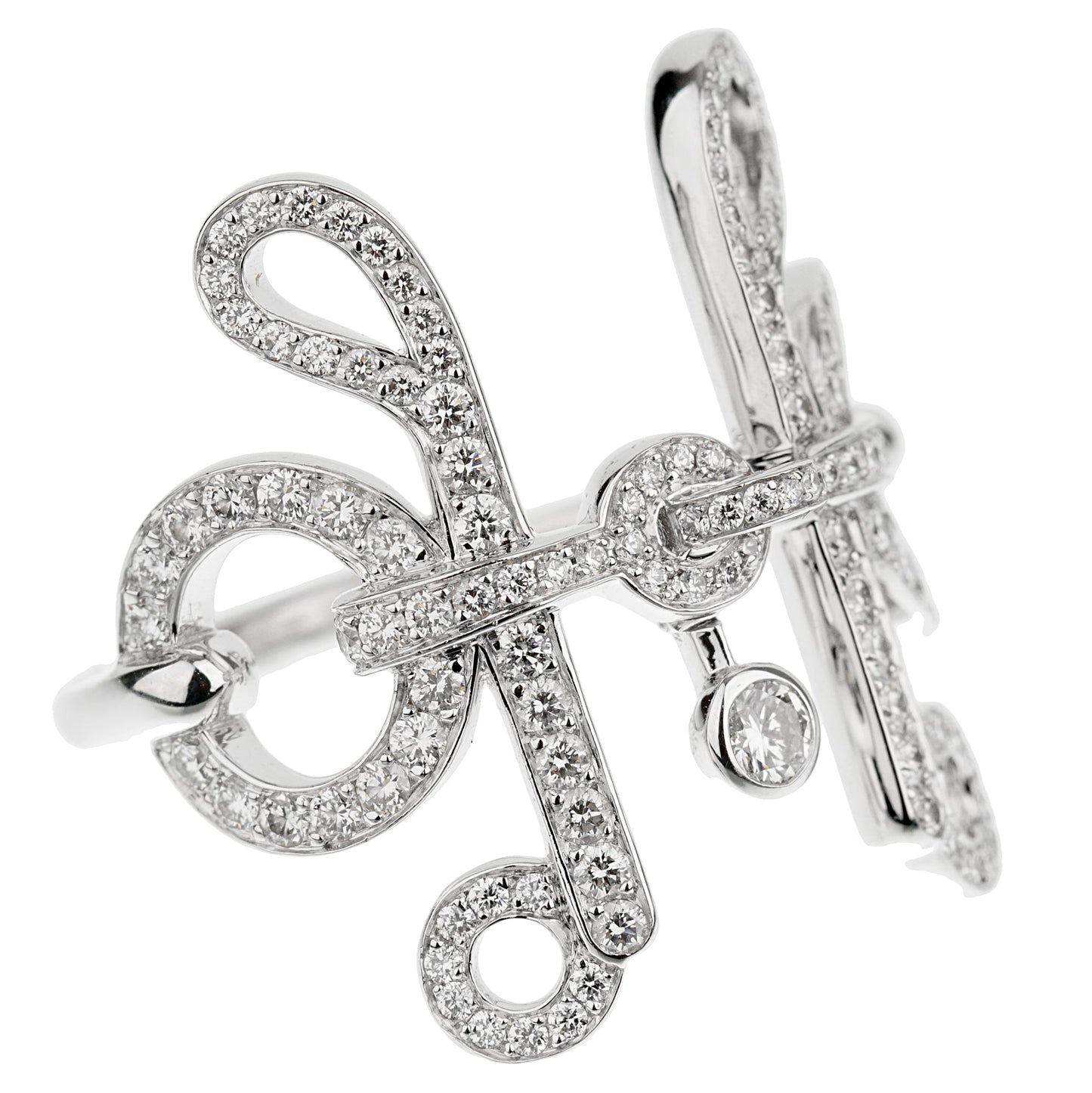 Herthtmes Filet D'or Diamond 18k White Gold Cocktail Ring Sz 5 1/2