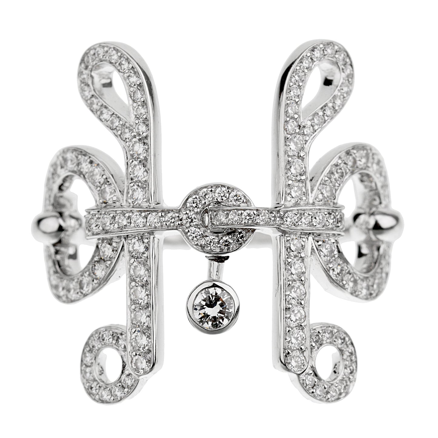 Herthtmes Filet D'or Diamond 18k White Gold Cocktail Ring Sz 5 1/2