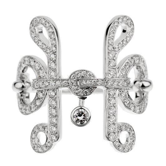 Herthtmes Filet D'or Diamond 18k White Gold Cocktail Ring Sz 5 1/2