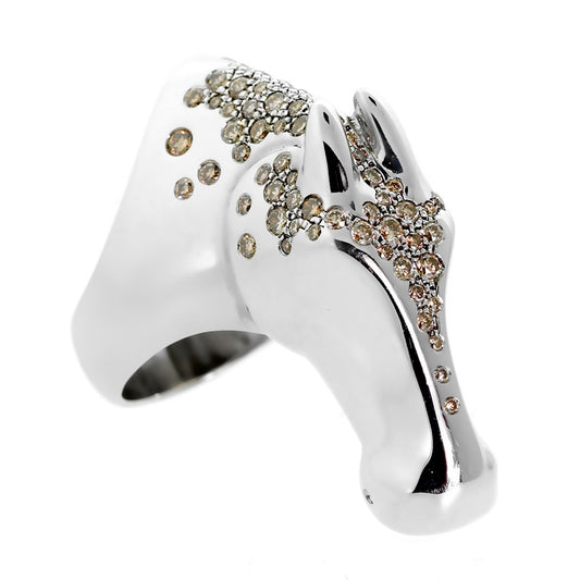 Herthtmes Galop Horse Limited Edition Diamond Sterling Silver Ring Sz 6 1/4