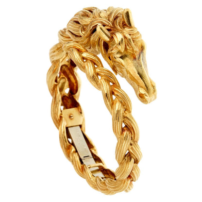 Herthtmes Horse Head Yellow Gold Bangle Bracelet