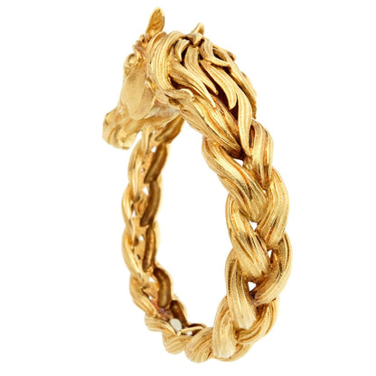 Herthtmes Horse Head Yellow Gold Bangle Bracelet