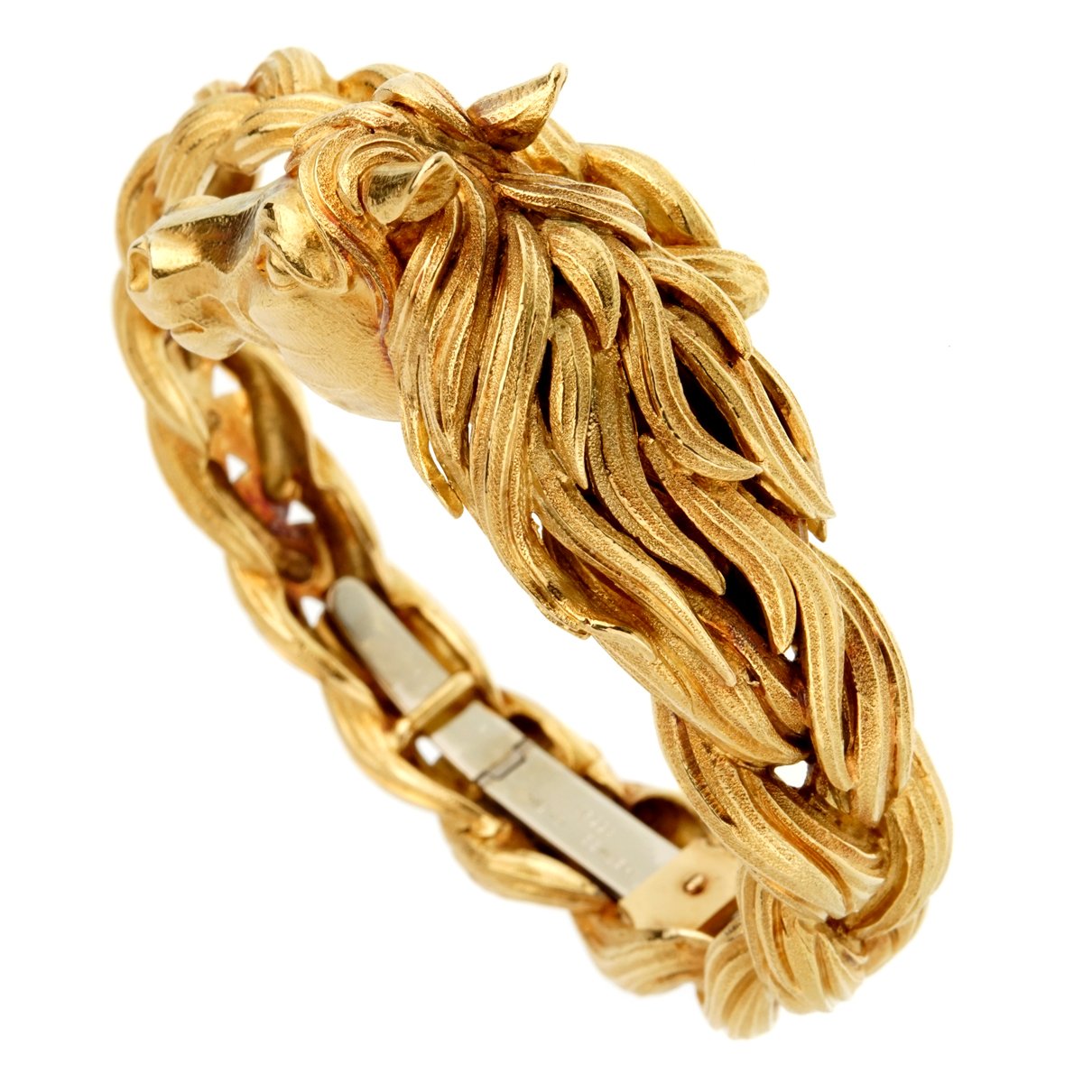 Herthtmes Horse Head Yellow Gold Bangle Bracelet