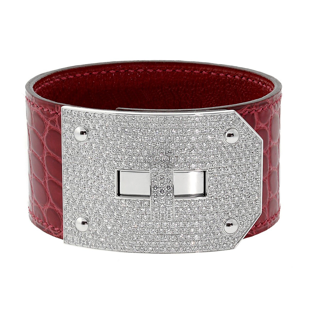 Herthtmes Kelly Diamond Alligator Leather Bracelet