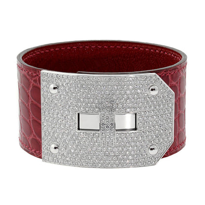 Herthtmes Kelly Diamond Alligator Leather Bracelet
