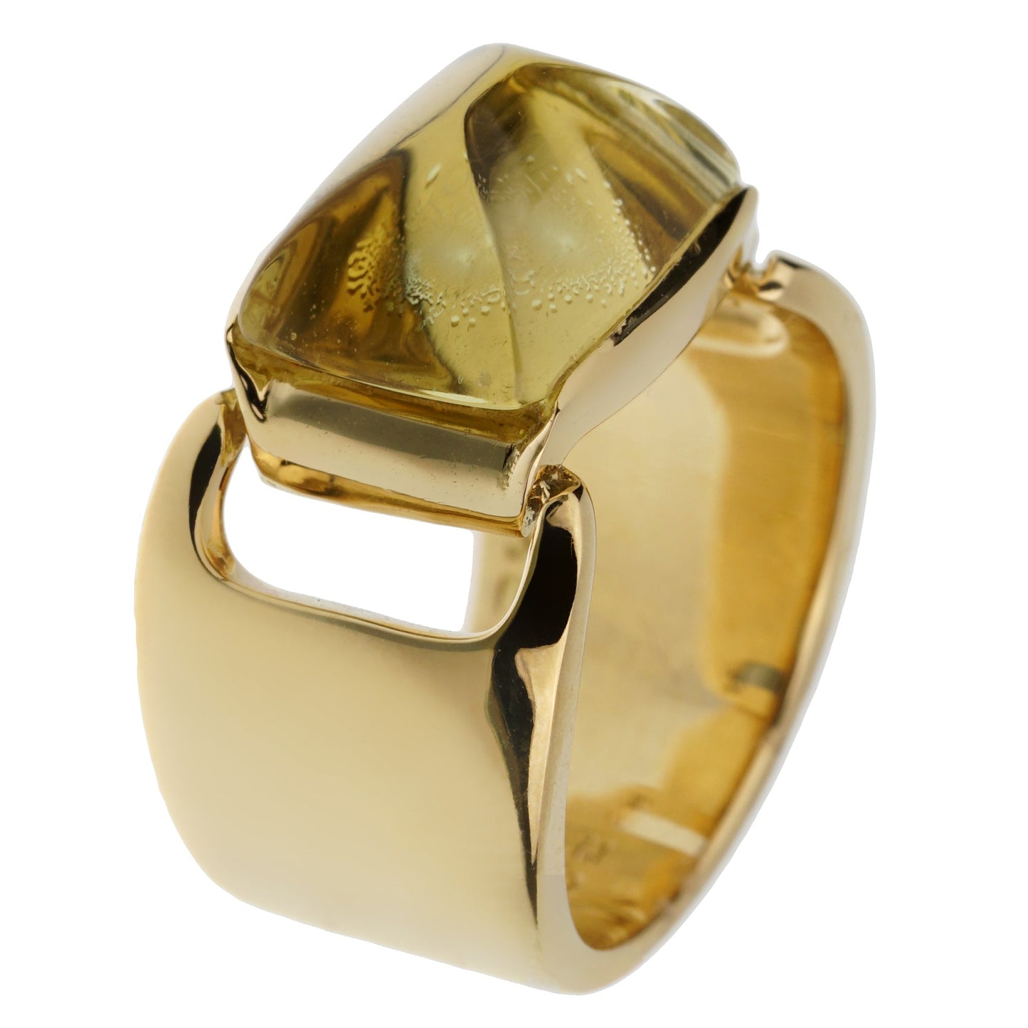 Herthtmes Lemon Quartz Vintage Cocktail 18k Yellow Gold Ring Sz 5 1/4