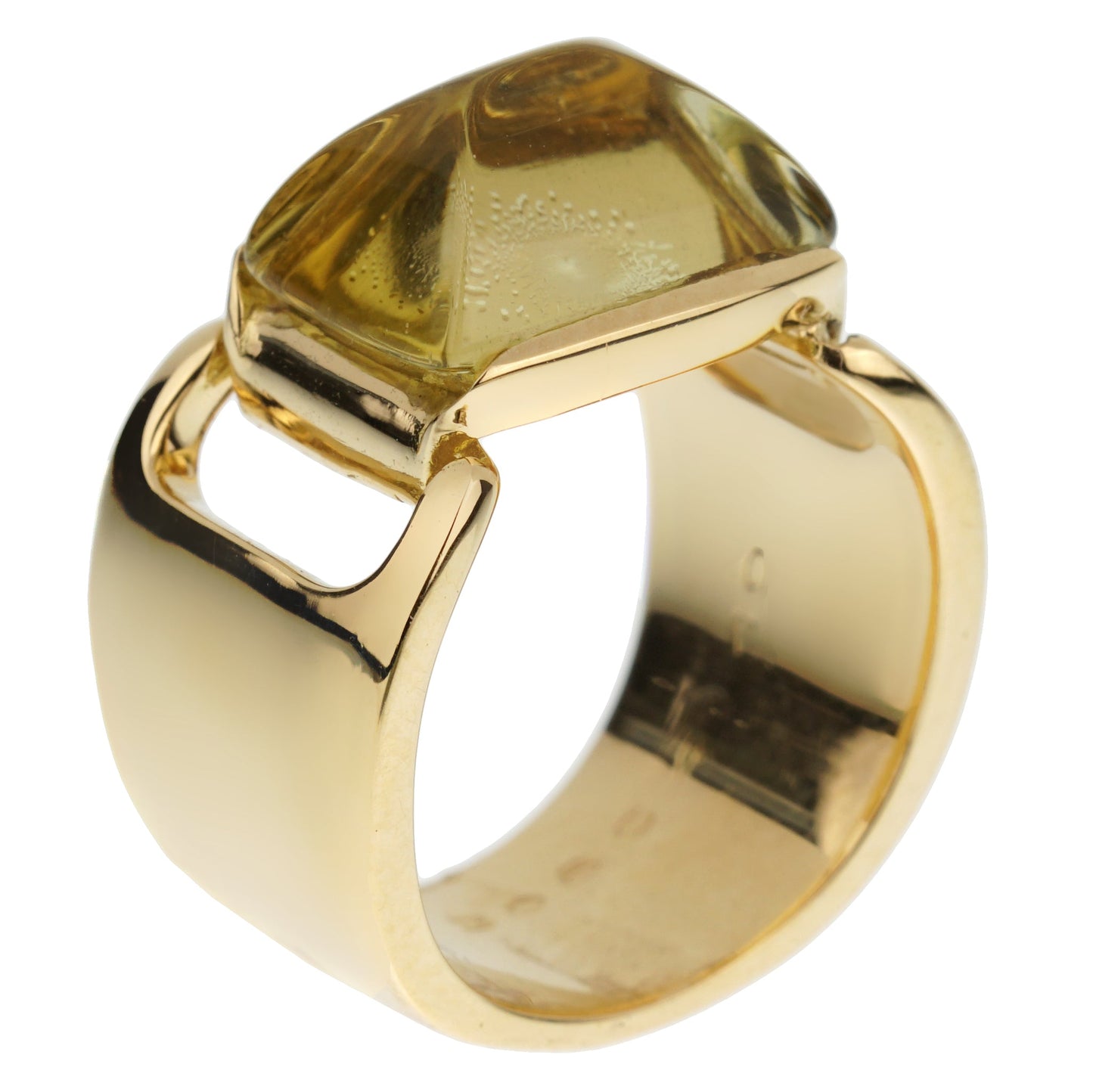 Herthtmes Lemon Quartz Vintage Cocktail 18k Yellow Gold Ring Sz 5 1/4