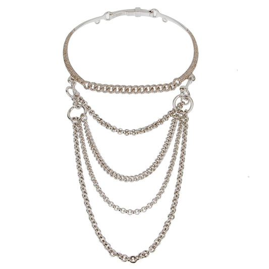 Herthtmes Long Chain Diamond 10.88ct Silver Choker Statement Necklace