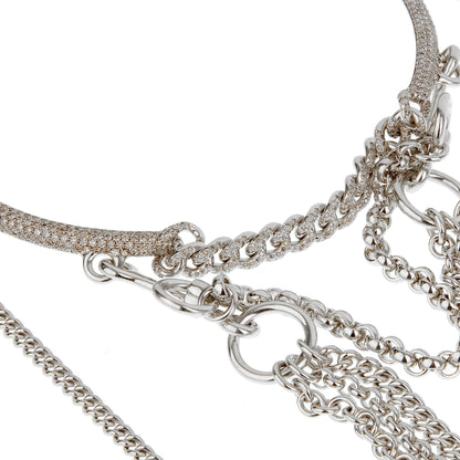 Herthtmes Long Chain Diamond 10.88ct Silver Choker Statement Necklace
