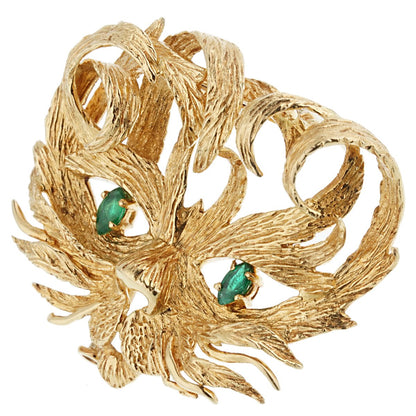 Herthtmes Mistigri Lion Cat Emerald Yellow Gold Brooch
