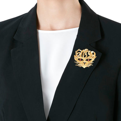 Herthtmes Mistigri Ruby Diamond 18k Yellow Gold Vintage Brooch