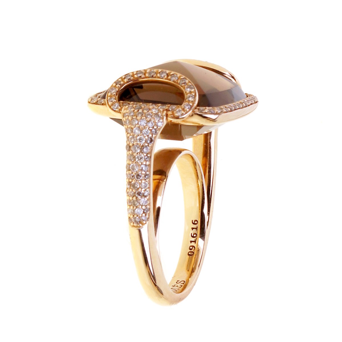 Herthtmes Smokey Quarts Fancy Diamond Cocktail Ring