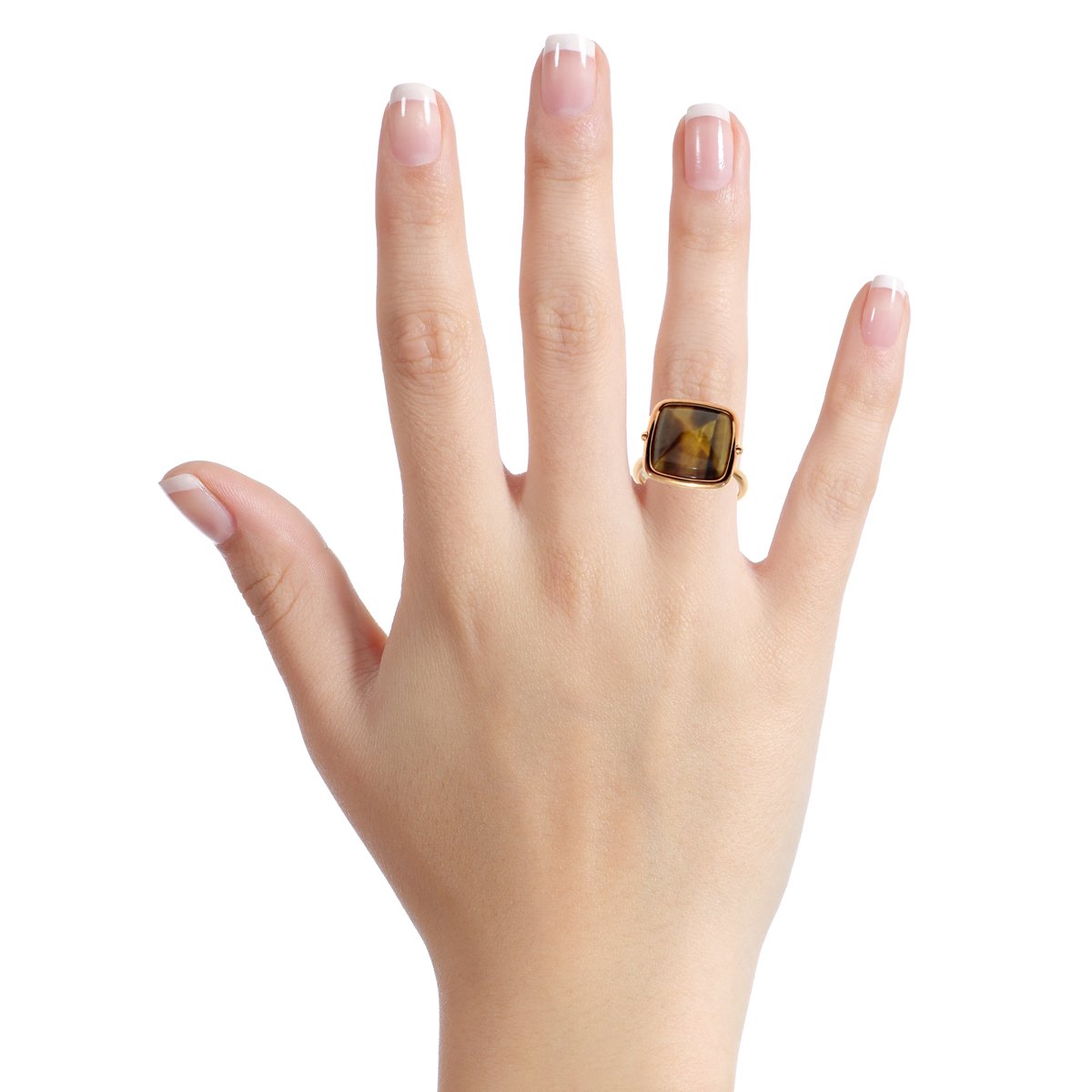 Herthtmes Tiger Eye Rose Gold Cocktail Ring