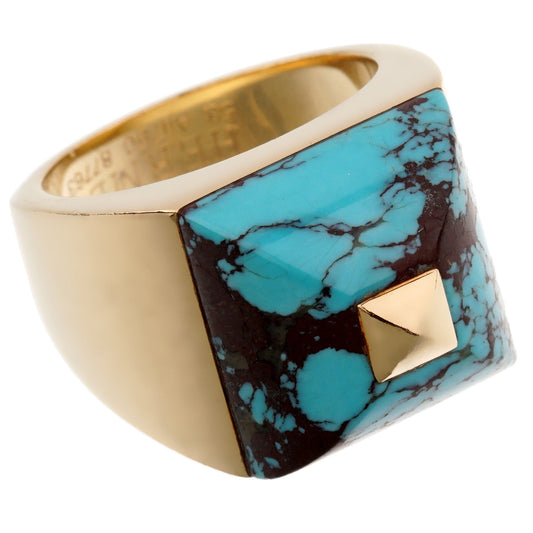 Herthtmes Turquoise 18k Yellow Gold Cocktail Ring Sz 6 1/2