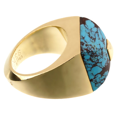 Herthtmes Turquoise 18k Yellow Gold Cocktail Ring Sz 6 1/2