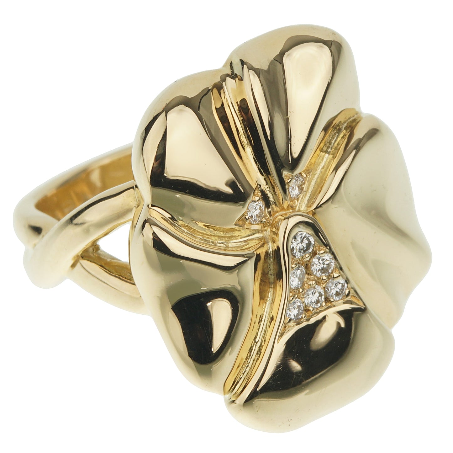Herthtmes Vintage Flower Diamond 18k Yellow Gold Ring Sz 5 3/4