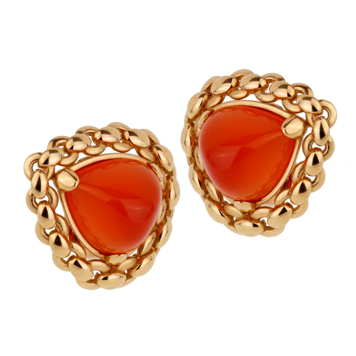 Herthtmes Vintage Sugarloaf Carnelian 18k Yellow Gold Earrings