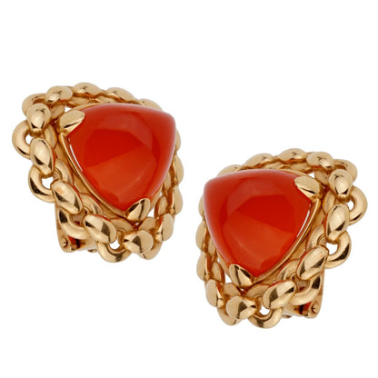 Herthtmes Vintage Sugarloaf Carnelian 18k Yellow Gold Earrings