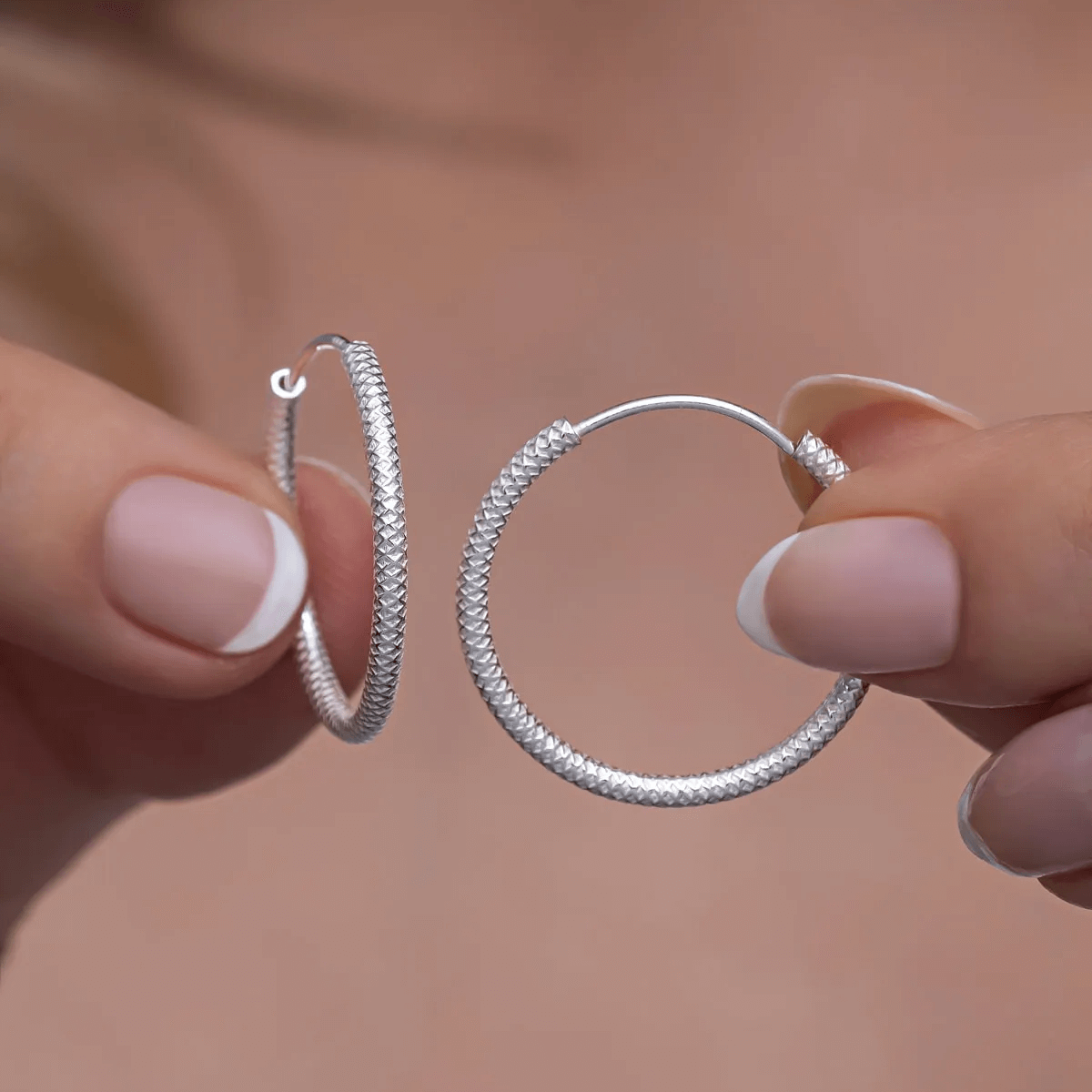 Textured Endless Hoop Earrings 925 Silver Jewelry