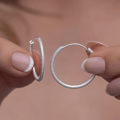 Textured Endless Hoop Earrings 925 Silver Jewelry