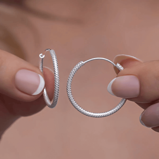 Textured Endless Hoop Earrings 925 Silver Jewelry