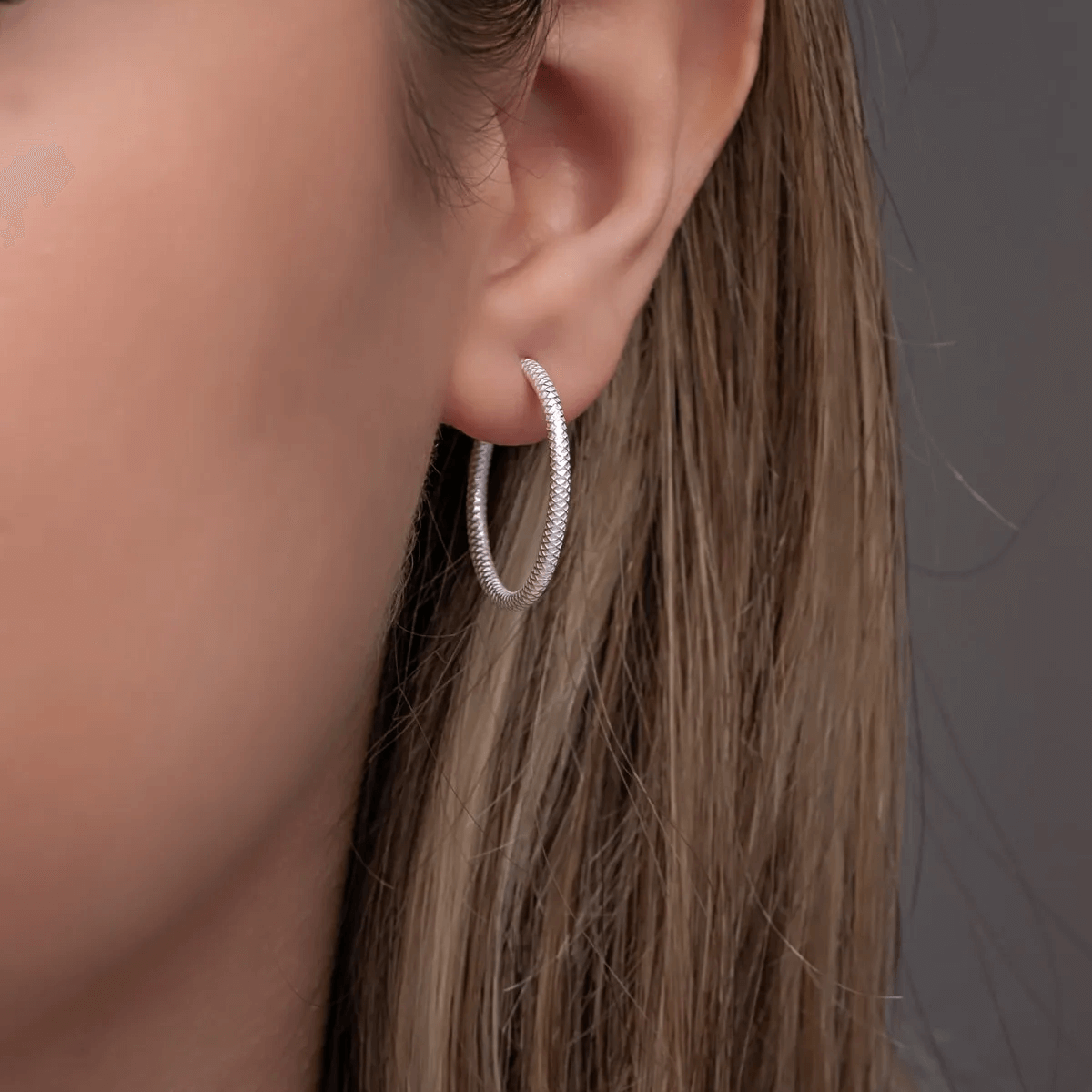 Textured Endless Hoop Earrings 925 Silver Jewelry
