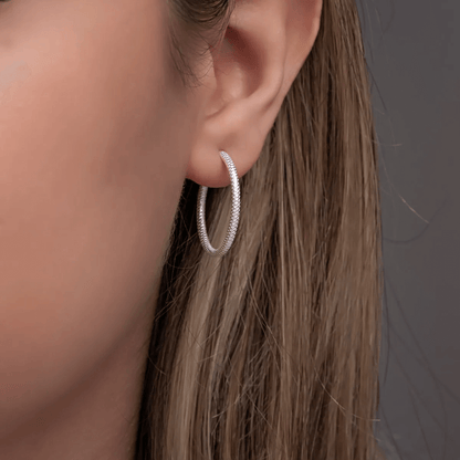 Textured Endless Hoop Earrings 925 Silver Jewelry