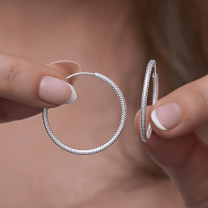Textured Endless Hoop Earrings 925 Silver Jewelry
