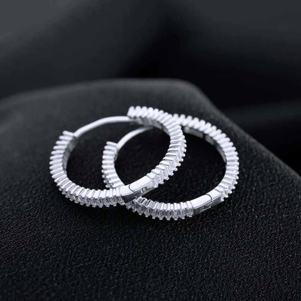 Baguette Stones Hoop Earrings Sterling Silver Chic Jewelry