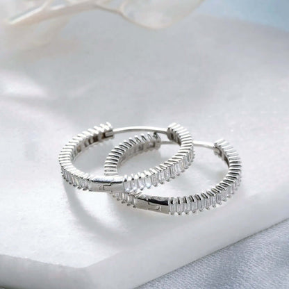 Baguette Stones Hoop Earrings Sterling Silver Chic Jewelry