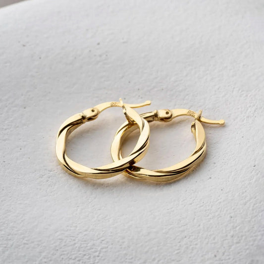 Twisted Hoops Gold-Plated Silver Hinged Earrings