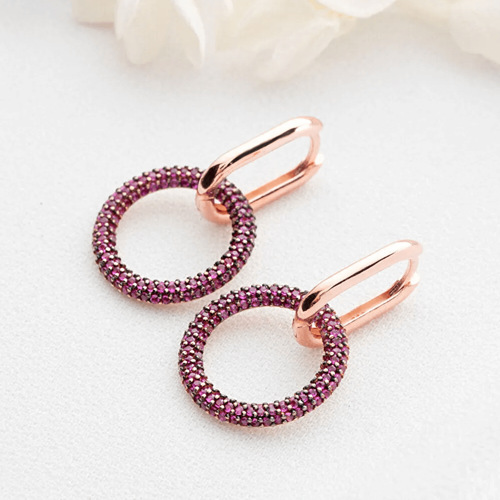 Huggie Earrings with Dangle Cluster Gemstone Charms