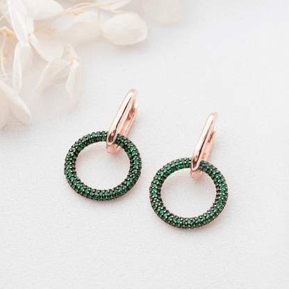 Huggie Earrings with Dangle Cluster Gemstone Charms