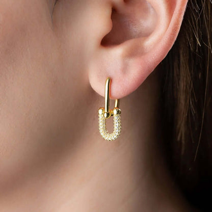 Gold-Plated Ball U Shape Chain Link Dangle Earrings