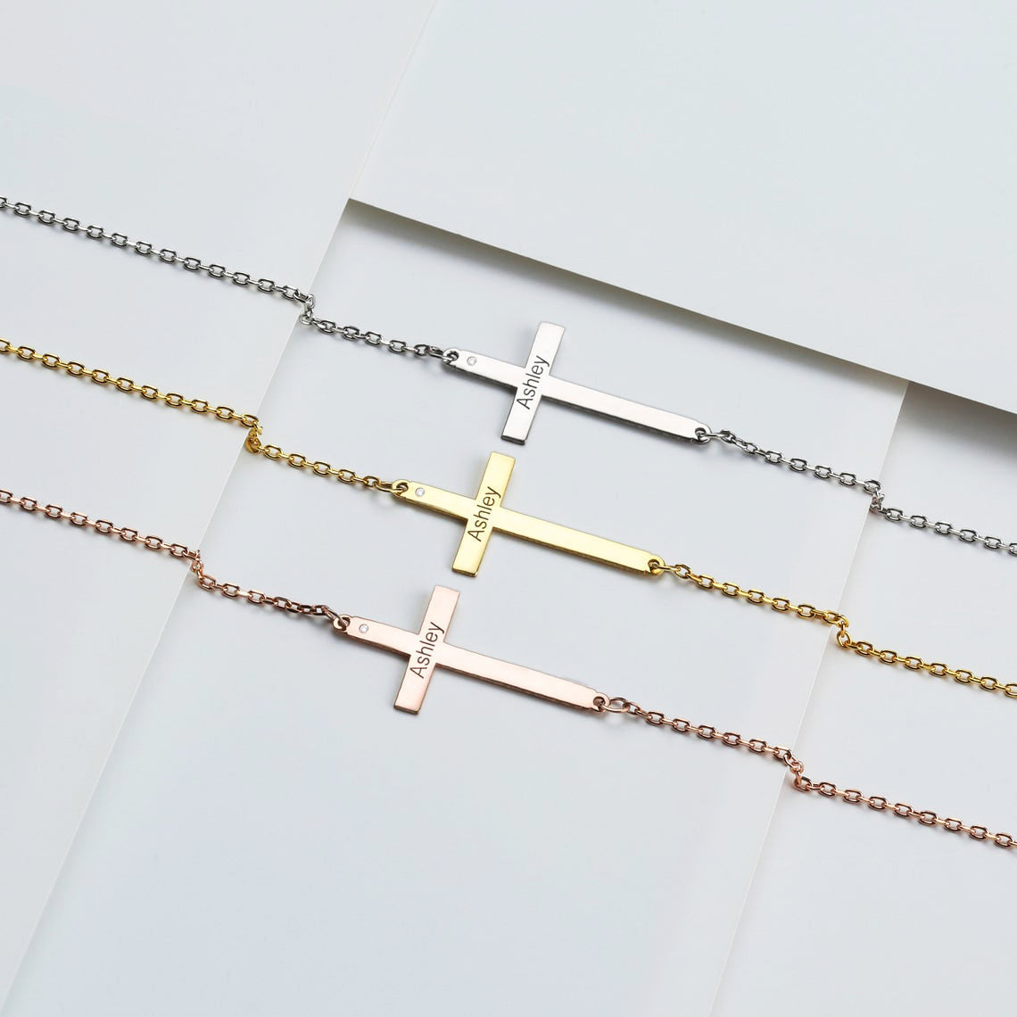 Cross Necklace Genuine DIAMOND & Sterling Silver