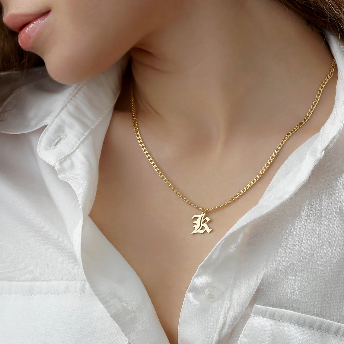 Rose Gold Initial Necklace Custom Letter Charm