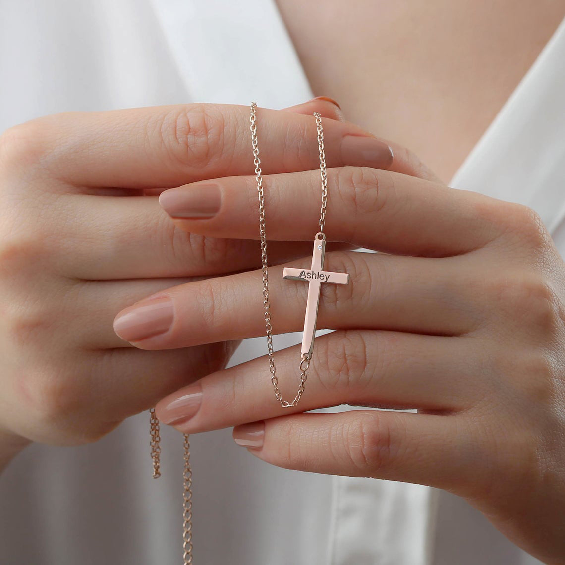 Cross Necklace Genuine DIAMOND & Sterling Silver