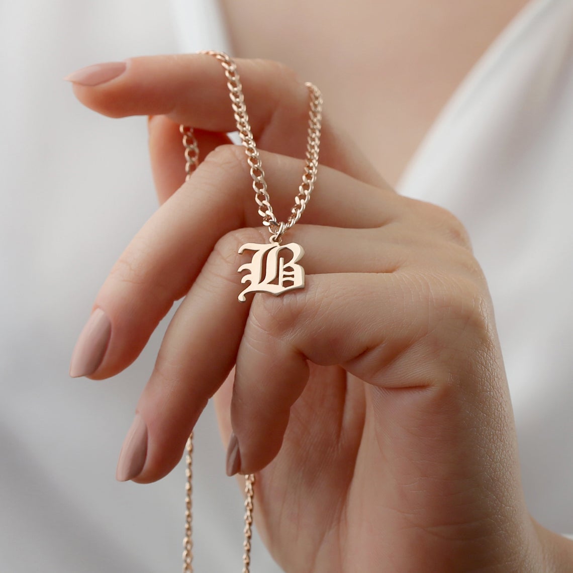 Rose Gold Initial Necklace Custom Letter Charm