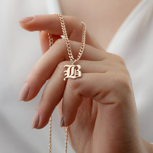 Rose Gold Initial Necklace Custom Letter Charm