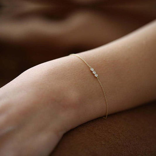 Trio Diamond Bracelet with Thin Chain in 14k Gold