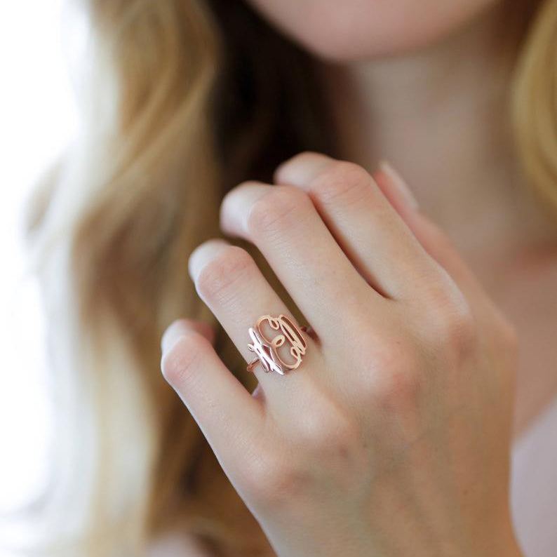 Monogram Ring in Sterling Silver Wedding Gift